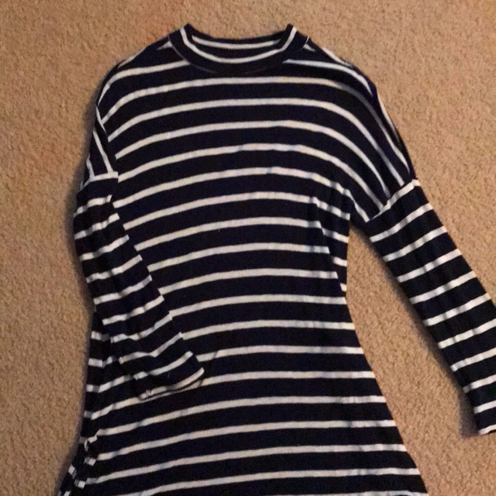 Long Black and White Striped Blouse